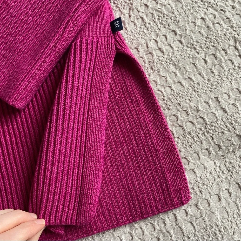 Gap 100% Cotton Split Hem Ribbed Crew Neck Sweater Pink Small Tunic Oversized
